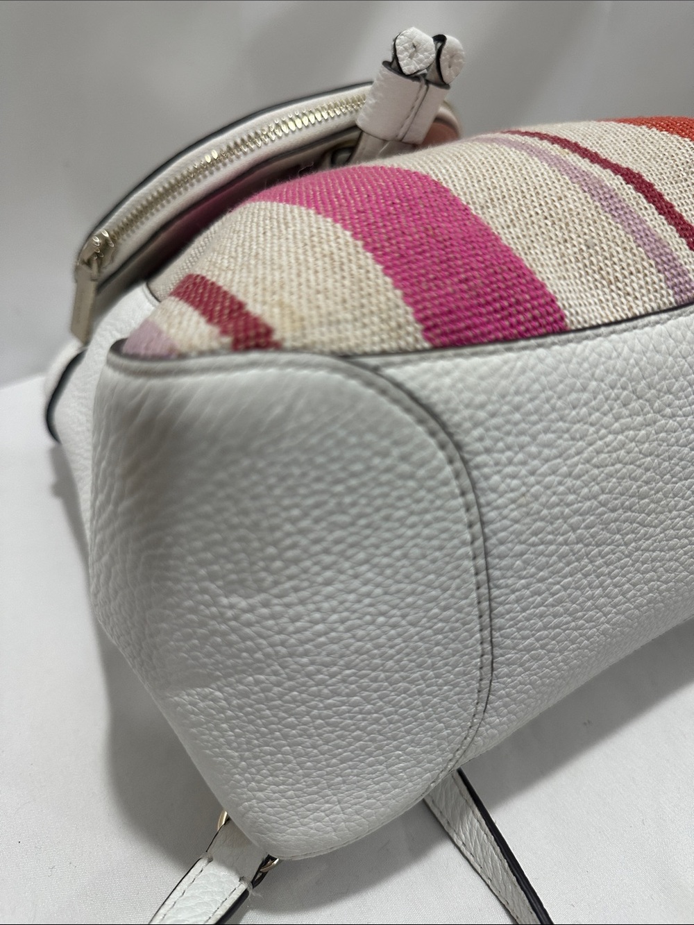 kate spade White Leather Backpack with Pink & Orange Stripes EUC - Picture 6 of 10